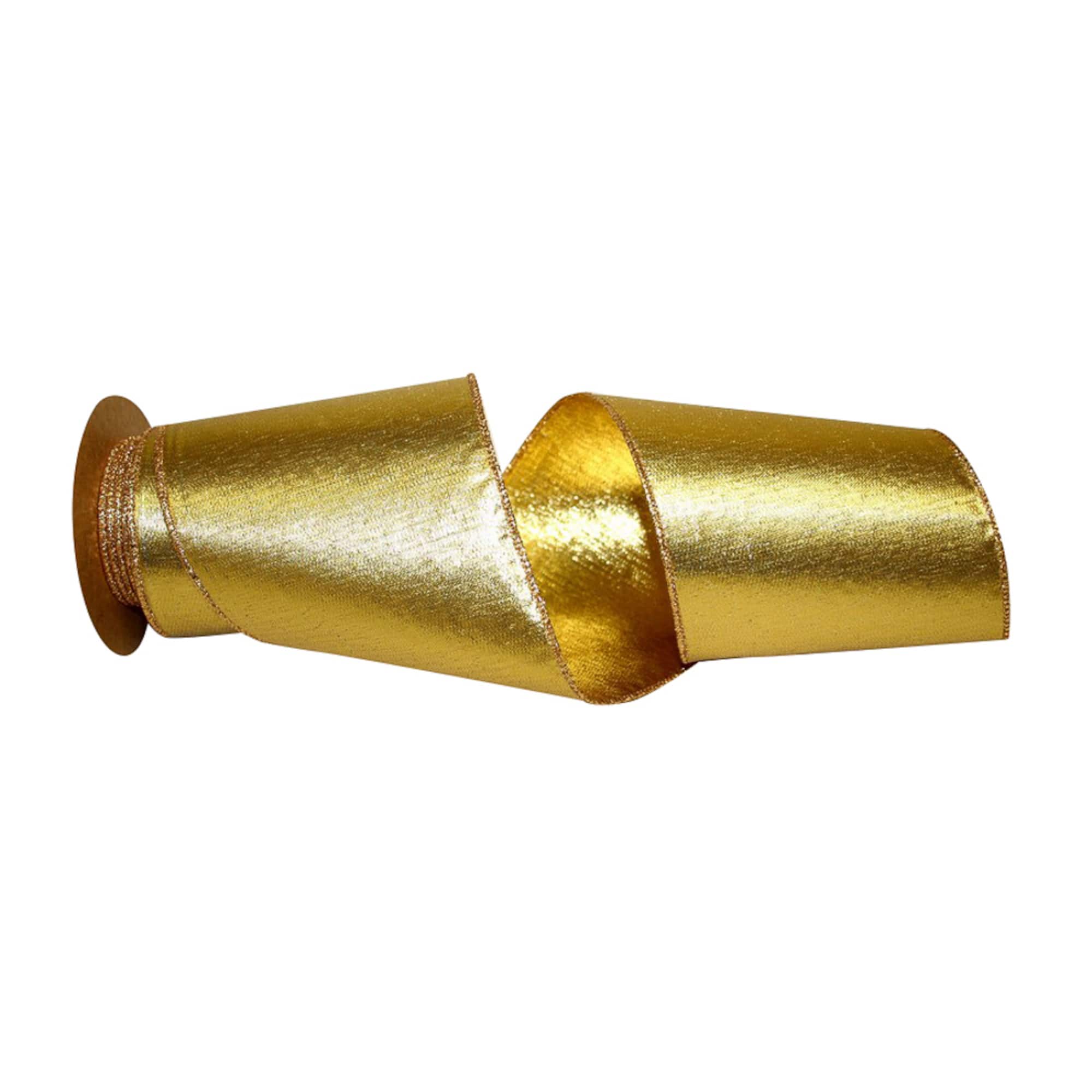 JAM Paper 4" x 10yd. Gold Shimmer Wired Edge Ribbon